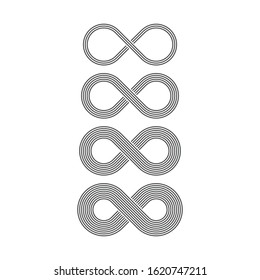 Conjunto de iconos Infinity. Símbolo de repetición y ciclicidad ilimitada. Signo eterno, ilimitado, interminable. Ilustración vectorial 10.