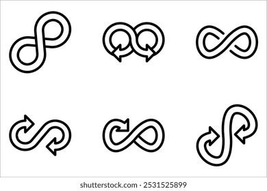 Infinity icon set. Symbols of endless, unlimited, eternal, Infinity, loop symbols on white background