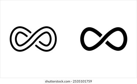 Conjunto de iconos Infinity. Símbolos de infinito, ilimitado, eterno, infinito, bucle sobre fondo blanco