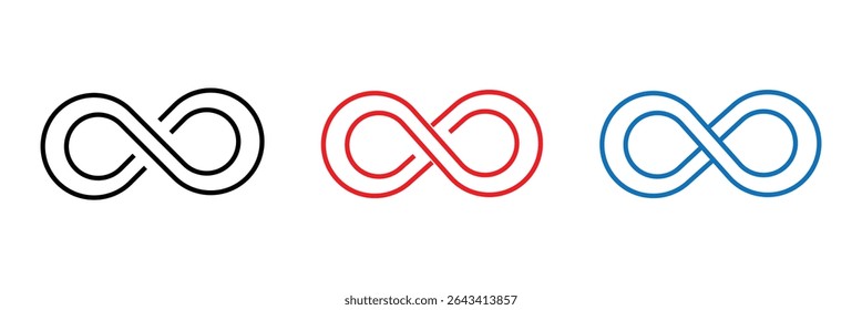 Conjunto de ícones Infinity. Símbolos de infinito, ilimitado, eterno. Infinito, eternidade, infinito, infinito, símbolos loop. infinito coleção ícones estilo plano.