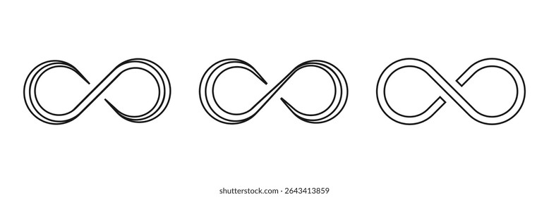 Conjunto de ícones Infinity. Símbolos de infinito, ilimitado, eterno. Infinito, eternidade, infinito, infinito, símbolos loop. infinito coleção ícones estilo plano.