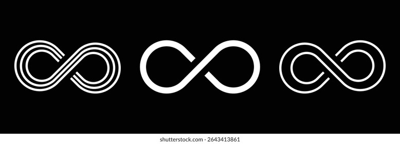 Conjunto de ícones Infinity. Símbolos de infinito, ilimitado, eterno. Infinito, eternidade, infinito, infinito, símbolos loop. infinito coleção ícones estilo plano.