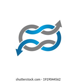 Infinity icon symbol with arrow isolated on white background. Vector illustration EPS.8 EPS.10