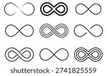 Infinity icon vector. Out line icon of  endless, unlimited, eternal. Infinity, eternity, infinite, endless, loop symbols. infinity collection icons flat style. Vector illustration. 