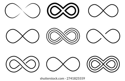 Infinity icon vector. Out line icon of  endless, unlimited, eternal. Infinity, eternity, infinite, endless, loop symbols. infinity collection icons flat style. Vector illustration. 