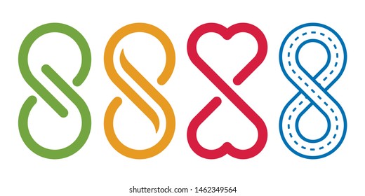 Infinity icons on white background. Various eternity symbols design.