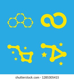 infinity icons set with infinite symbol, hexagonal molecule and constellation vector set