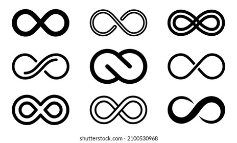 Infinity icons set isolated on white background. Eternal, limitless, endless, unlimited infinity symbols. Mobius line vector illustration