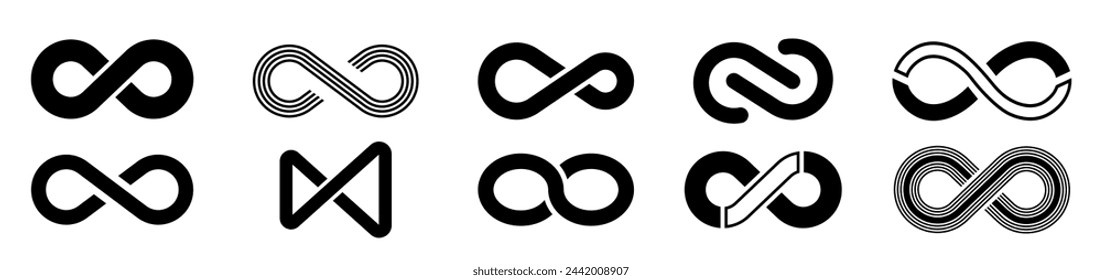 Infinity icons set.Set of infinity symbols. Loop icons set. Vector Illustration