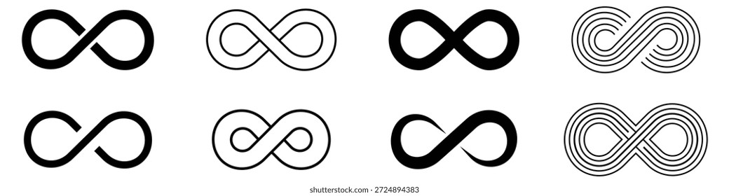 ícones do infinito, vetor do infinito, símbolo do infinito e sinal. Ícone infinito define o estilo preenchido e de linha. ilustração vetorial.
