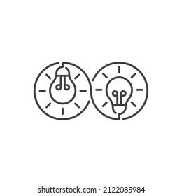 Infinity idea, light bulb, energy. Vector outline icon template