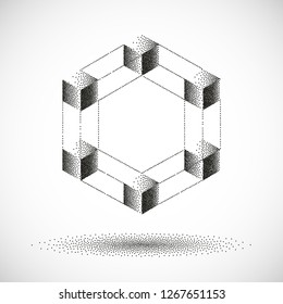 Infinity or Impossible Dotwork hexagon. Impossible shape. Penrose figure. Unreal geometrical symbol from cubes. Vector Illustration.