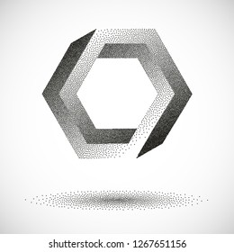Infinity or Impossible Dotwork hexagon. Impossible shape. Penrose figure. Unreal geometrical symbol from cubes. Vector Illustration.