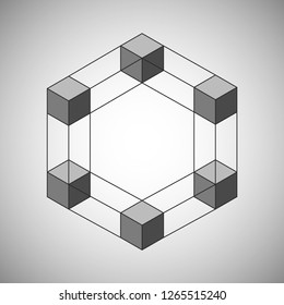 Infinity or Impossible hexagon. Impossible shape. Penrose figure. Unreal geometrical symbol from cubes. Vector Illustration