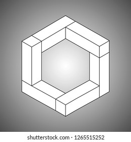 Infinity or Impossible hexagon. Impossible shape. Penrose figure. Unreal geometrical symbol from cubes. Vector Illustration