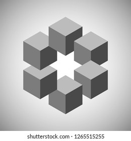 Infinity or Impossible hexagon. Impossible shape. Penrose figure. Unreal geometrical symbol from cubes. Vector Illustration