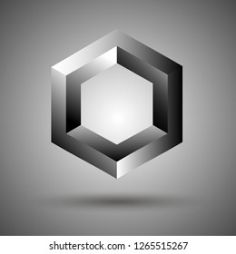 Infinity or Impossible hexagon. Impossible shape. Penrose figure. Unreal geometrical symbol from cubes. Vector Illustration
