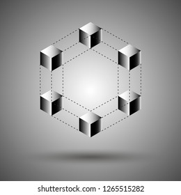 Infinity or Impossible hexagon. Impossible shape. Penrose figure. Unreal geometrical symbol from cubes. Vector Illustration