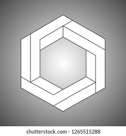 Infinity or Impossible hexagon. Impossible shape. Penrose figure. Unreal geometrical symbol from cubes. Vector Illustration
