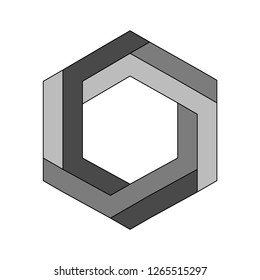 Infinity or Impossible hexagon. Impossible shape. Penrose figure. Unreal geometrical symbol from cubes. Vector Illustration