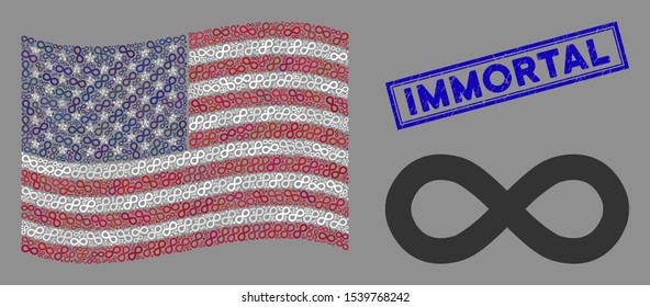 Infinity items are grouped into United States flag stylization with blue rectangle grunge stamp seal of Immortal text.