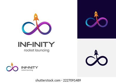 diseño de icono del logotipo del cohete de lanzamiento infinito, plantilla del logotipo del lanzamiento del cohete para la identidad de la tecnología empresarial