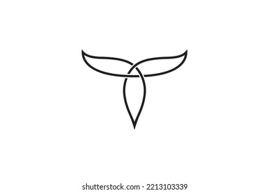 Infinity leaf letter T logo with continuous line design style