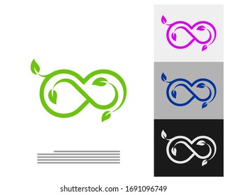 Plantilla vectorial del logotipo de hoja infinita, concepto de diseño del logotipo de Infinity creativo