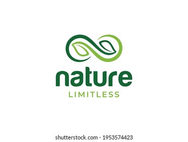 Infinity and leaf. Nature limitless logo design inspiration