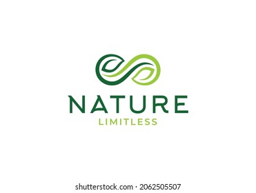Infinito y hoja, plantilla de inspiración de diseño de logotipo ilimitado de naturaleza