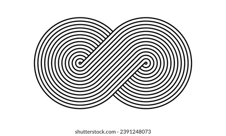 Infinity line sign. Mobius eternal symbol. Stylized moebius endless shape. Black design illustration for logo, sign, icon, poster, banner, wallpaper, background, cover, print. Vector illustration