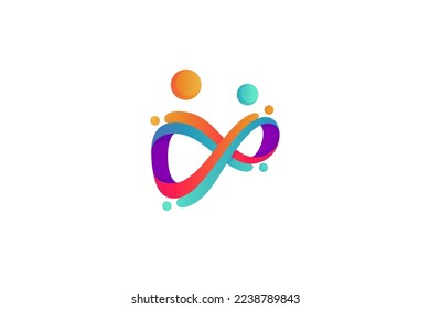 infinity logo with abstract people shapes in colorful gradations