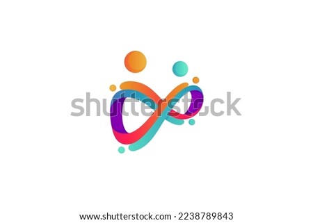 infinity logo with abstract people shapes in colorful gradations