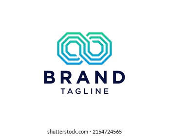 Logo Infinity. Estilo de línea cuadrada geométrica azul aislado en fondo blanco. Usable para Logos de Negocios y Tecnología. Elemento de plantilla de diseño de logotipo de vectores planos.