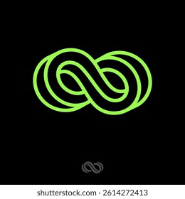Infinity logo, consist of neon-green lines. Infinity abstract emblem.