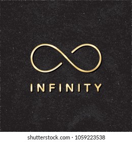 Infinity Logo Creative Concept with Glossy Gold Style Infinity Sign and Lettering - Golden Elements on Black Rough Paper Background - Vector Gradient Graphic Design