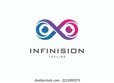 Infinity Logo Design, Auge mit unendlicher Kombination, geeignet für Technologie, Marken- und Firmenlogos, Vektorgrafik