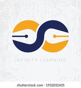 Infinity Logo Design. Modernes, minimalistisches Logo mit gelben und dunkelblauen Farben