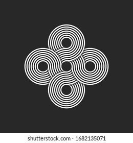 Infinity logo endless geometric symmetrical pattern of many weaving five circles of thin lines in the Celtic ornament