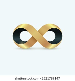 Logotipo Infinity em estilo 3d dourado. Ilustração vetorial.