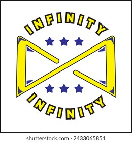 infinity logo illustration vector design with yellow and blue colors and star ornament. suitable for logos, icons, posters, advertisements, banners, companies, t-shirt designs, stickers, websites.