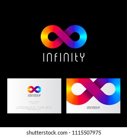 Infinity logo, like rainbow ribbon. Infinity abstract emblem. Identity and business card.