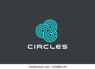 Infinity Logo Loop abstract Triple Trinity Circles design vector template. Teamwork Blockchain Cryptocurrency Logotype infinite looped shape icon Linear style.
