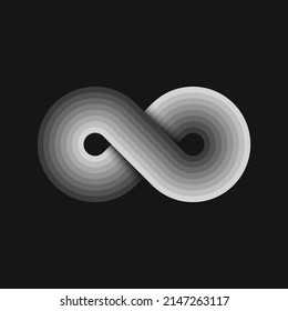 Infinity logo or sport track form, overlapping round geometric shape, shades of gray Infinite loop technology symbol.