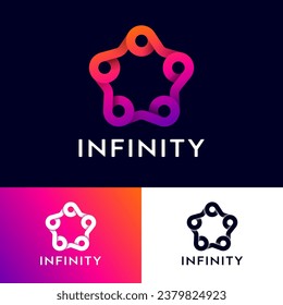 Infinity logo. Star with looped elements ribbon. Infinity abstract emblem. 