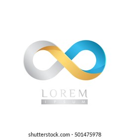 Infinity logo template with silver, blue, and gold gradient color