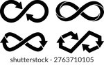 Infinity Loop Arrow Icons Set, Continuous Cycle Arrows Symbol, Repeat Flow Direction Vector Collection