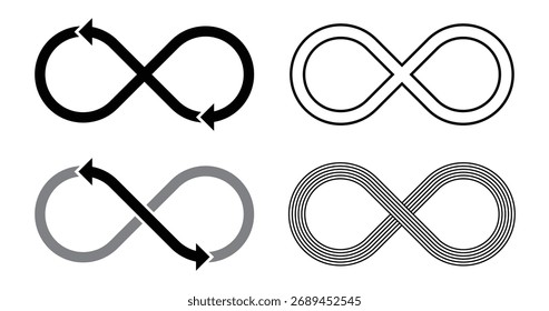 As setas de loop infinito, conjunto de vetores, o ciclo eterno: fluxo direcional e simbolismo de processo ilimitado.