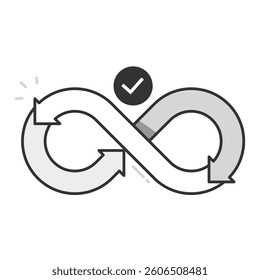 Infinity Loop with Checkmark Solid Icon for DevOps Continuous Deployment