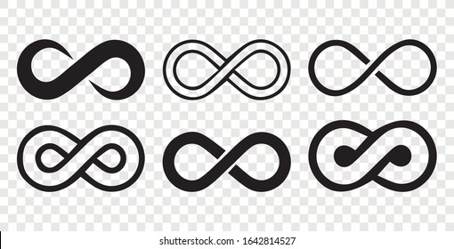 Infinity loop logo icon. Vector unlimited infinity, endless line shape sign.Set of six icons on isolated background.Vector illustration